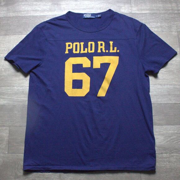 Vintage 90s Ralph Lauren Polo T-Shirt Varsity 67 Size L - Picture 1 of 5